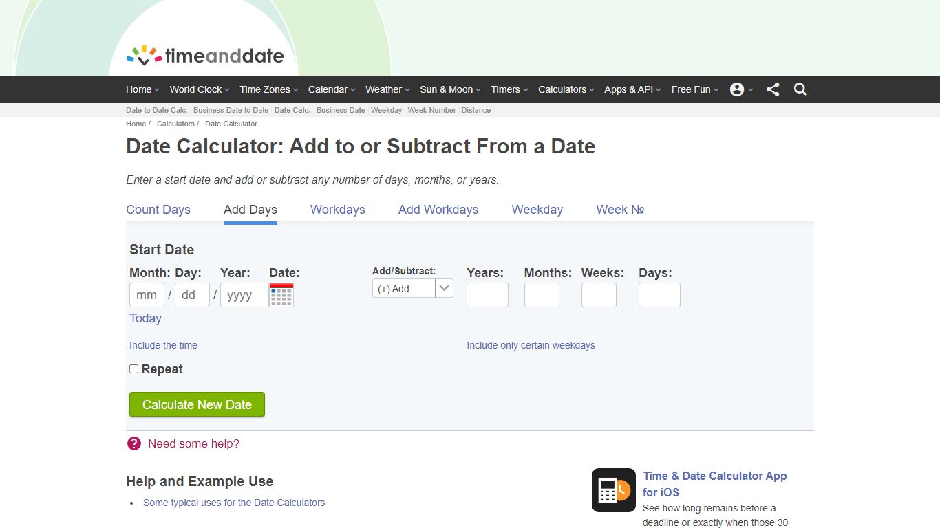 Date Calculator: Add to or Subtract From a Date - Time and Date