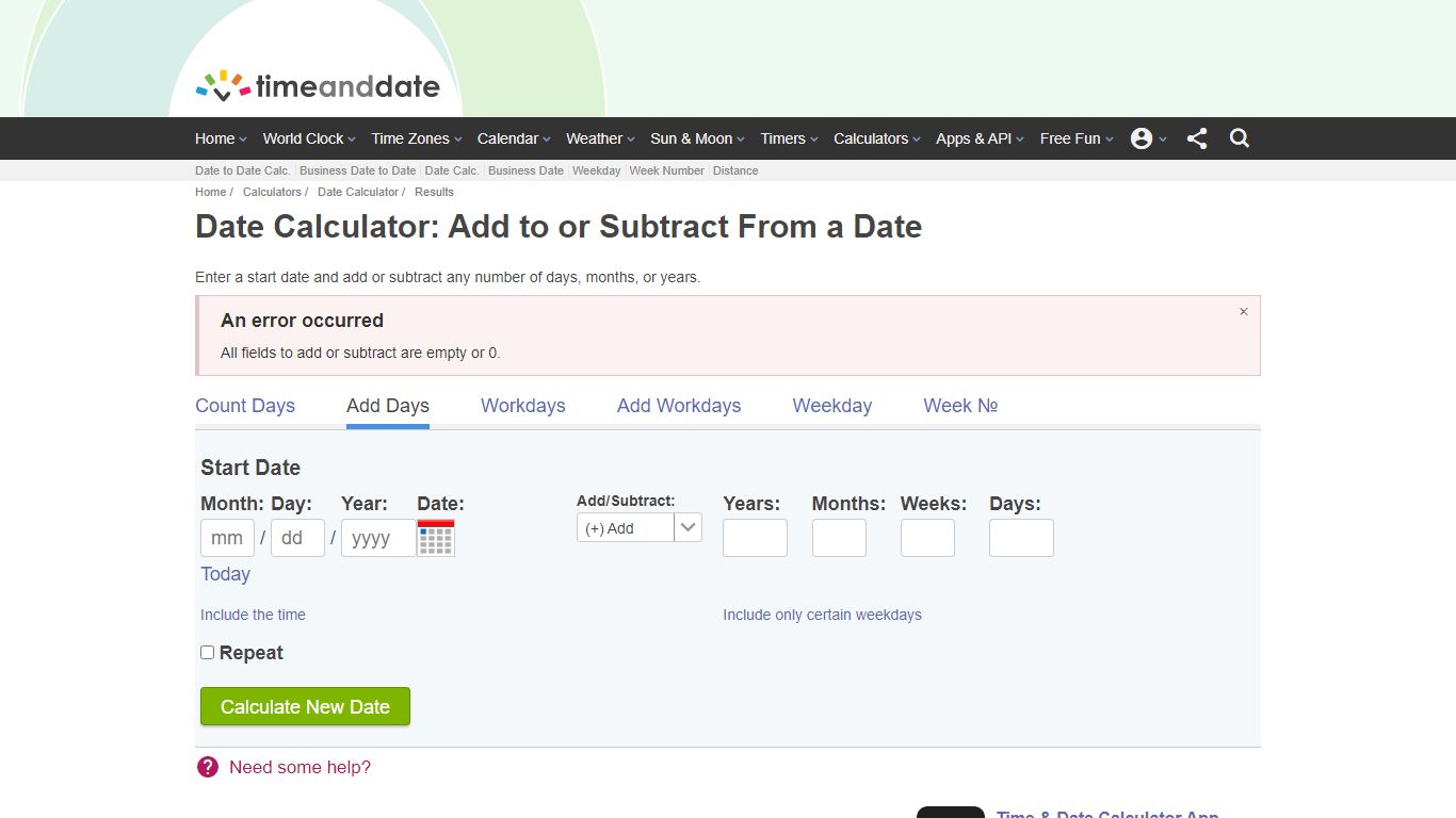 Date Calculator: Add to or Subtract From a Date – Results - Time and Date