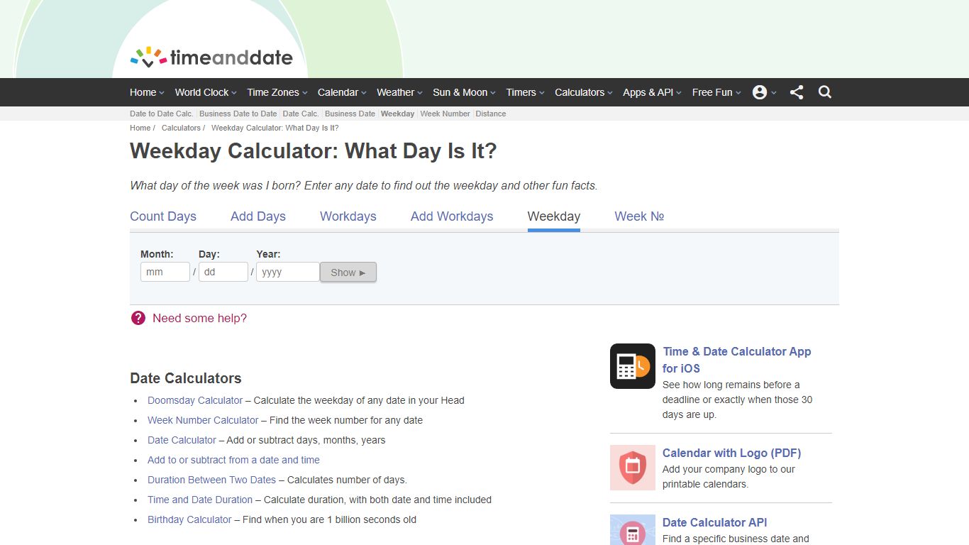 Weekday Calculator – What Day is this Date? - Time and Date